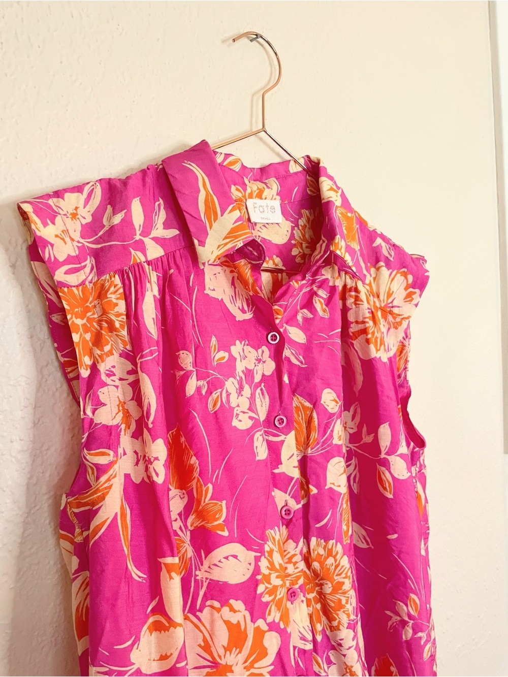 Fate Pink Orange Floral Button Front Blouse Small - Picture 3 of 9
